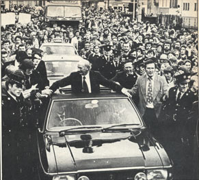 Jack Lynch at victory rally in Cork, June 1977